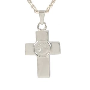 Paw Print Cross Cremation Pendent; Sterling Silver