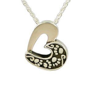 Paw Print Open Heart Cremation Sterling Silver Pendant